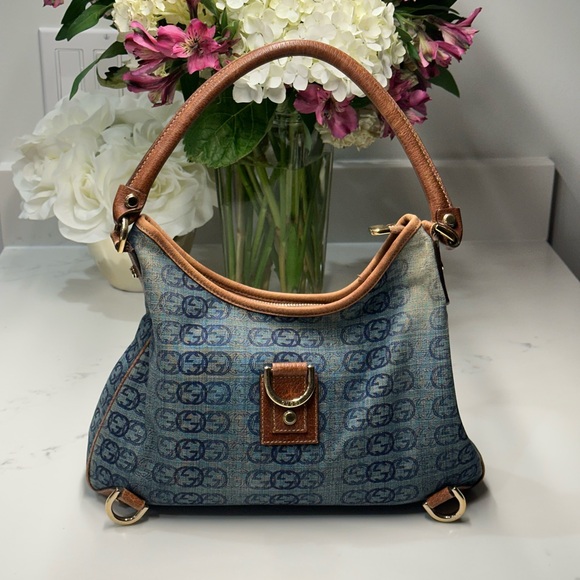 Gucci Handbags - Gucci Abbey Blue and Brown Denim Shoulder Bag + Dust bag + COA